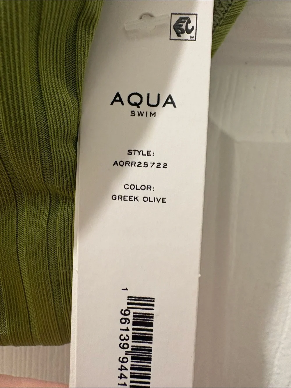 NWT Aqua Swim Ribbed Bikini Bottom Greek Olive Size S High Cut Cheeky Retail $48